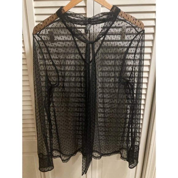 Lane Bryant Black Transparent Polka Dot Lace Mock Neck Top Overshirt Size 14/16 - Picture 1 of 5